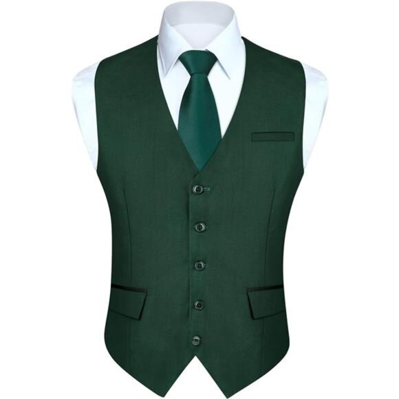 Men's Suit Vest Formal V-Neck Green - Picture 1 of 5